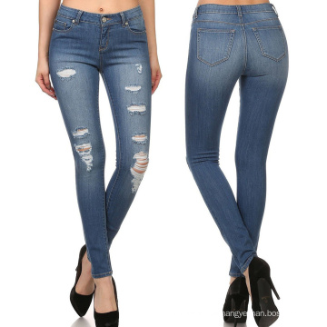 Frauen Hohe Taille Zerrissene Mode Jeans Denim Dünne Legging